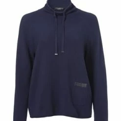 VIA APPIA -DUE- Pullover Sportiver Stehkragenpullover Aus Unifarbenem Stoff Indigo