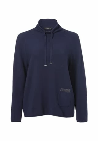 VIA APPIA -DUE- Pullover Sportiver Stehkragenpullover Aus Unifarbenem Stoff Indigo