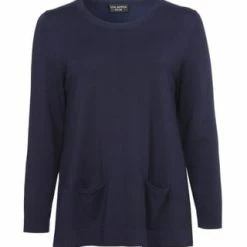 VIA APPIA -DUE- Pullover Schlichter Rundhalspullover Mit Ziernaht Indigo