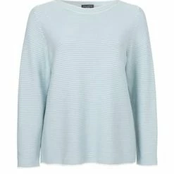 VIA APPIA -DUE- Pullover Dezenter Pullover Mit Gestreiftem Allover-Muster Türkis/ Ecru