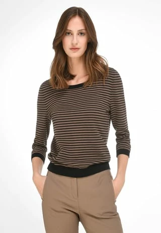 Peter Hahn 3/4 Arm-Pullover Cotton Schwarz/ Taupe – Bild 2