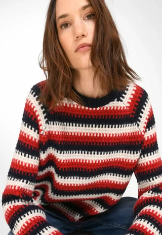 DAY.LIKE Pullover Wool Marine/rot/multicolor – Bild 5