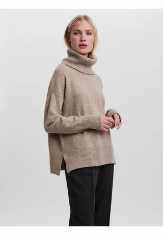 VERO MODA® Pullover, Weiter Rollkragen, Uni, Für Damen Beige – Bild 3