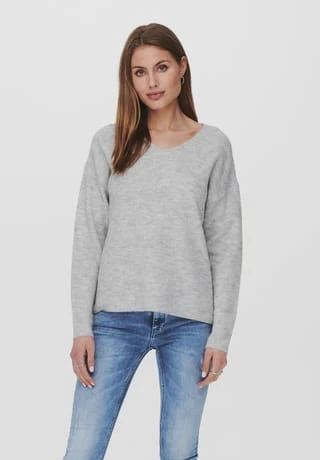 ONLY® Strickpullover, V-Ausschnitt, überschnittene Schultern, Für Damen 179073 LIGHT GREY – Bild 2