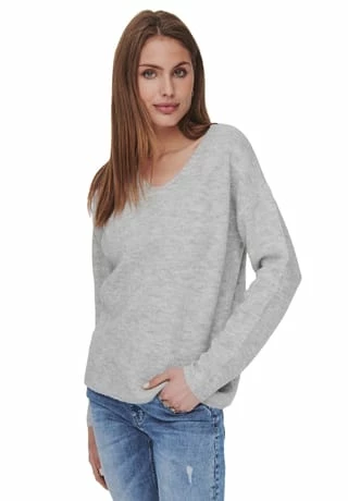 ONLY® Strickpullover, V-Ausschnitt, überschnittene Schultern, Für Damen 179073 LIGHT GREY – Bild 9