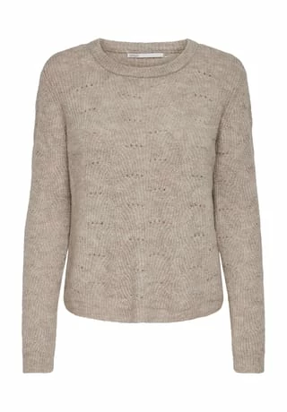 ONLY® Strickpullover, Rundhals-Ausschnitt, Langarm, Gerader Schnitt, Strickmuster, Für Damen Hellbraun
