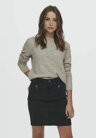 ONLY® Strickpullover, Rundhals-Ausschnitt, Langarm, Gerader Schnitt, Strickmuster, Für Damen Hellbraun – Bild 3