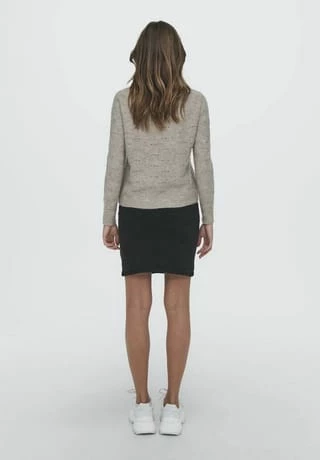 ONLY® Strickpullover, Rundhals-Ausschnitt, Langarm, Gerader Schnitt, Strickmuster, Für Damen Hellbraun – Bild 4