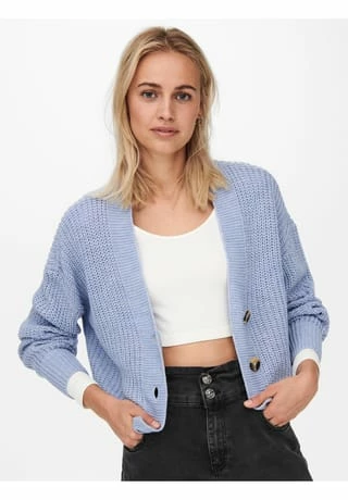 ONLY® Strickjacke, V-Ausschnitt, Knopfleiste, Für Damen Hellblau – Bild 4