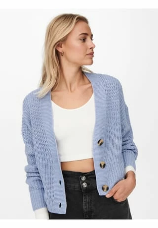 ONLY® Strickjacke, V-Ausschnitt, Knopfleiste, Für Damen Hellblau – Bild 7