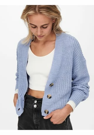 ONLY® Strickjacke, V-Ausschnitt, Knopfleiste, Für Damen Hellblau – Bild 8