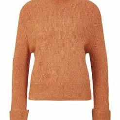DENIM TOM TAILOR Pullover, Stehbund, Ripp, Für Damen 30345 RUSTY AMBER