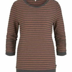 DENIM TOM TAILOR Pullover, 3/4-Arm, Rundhals, Streifen, Für Damen 30606 GREY AMBER