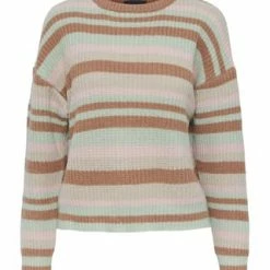 PIECES Strickpullover, Streifen-Dessin, Rundhals, Für Damen 239275001 TOASTED