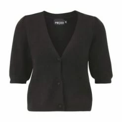 PIECES Strickjacke, Kurzarm, Knopfleiste, Uni, Für Damen 179276 BLACK