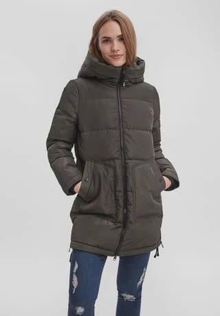VERO MODA® Winterjacke, Zweiwegereißverschluss, Kapuze, Für Damen Dunkelgrün – Bild 2