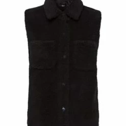 Zero Weste, Teddyfell, Knopfleiste, Für Damen 9105 BLACK BEAUTY