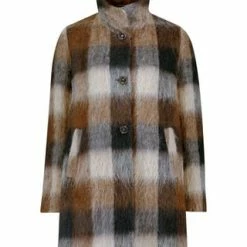 GIL BRET Wollmantel Mit Hohem Kragen Brown/ Green