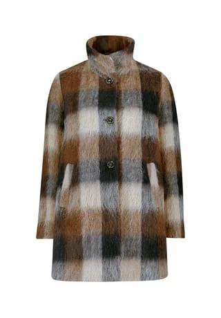 GIL BRET Wollmantel Mit Hohem Kragen Brown/ Green