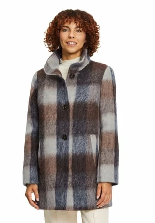 GIL BRET Wollmantel Mit Hohem Kragen Brown/ Green – Bild 3